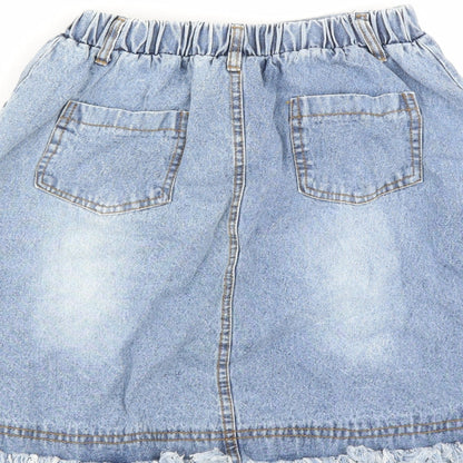 Preworn Girls Blue  Denim A-Line Skirt Size 13 Years - button front distressed