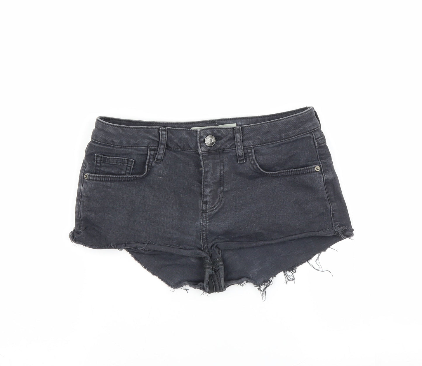 Topshop Womens Grey  Denim Hot Pants Shorts Size 8 - Distressed hem