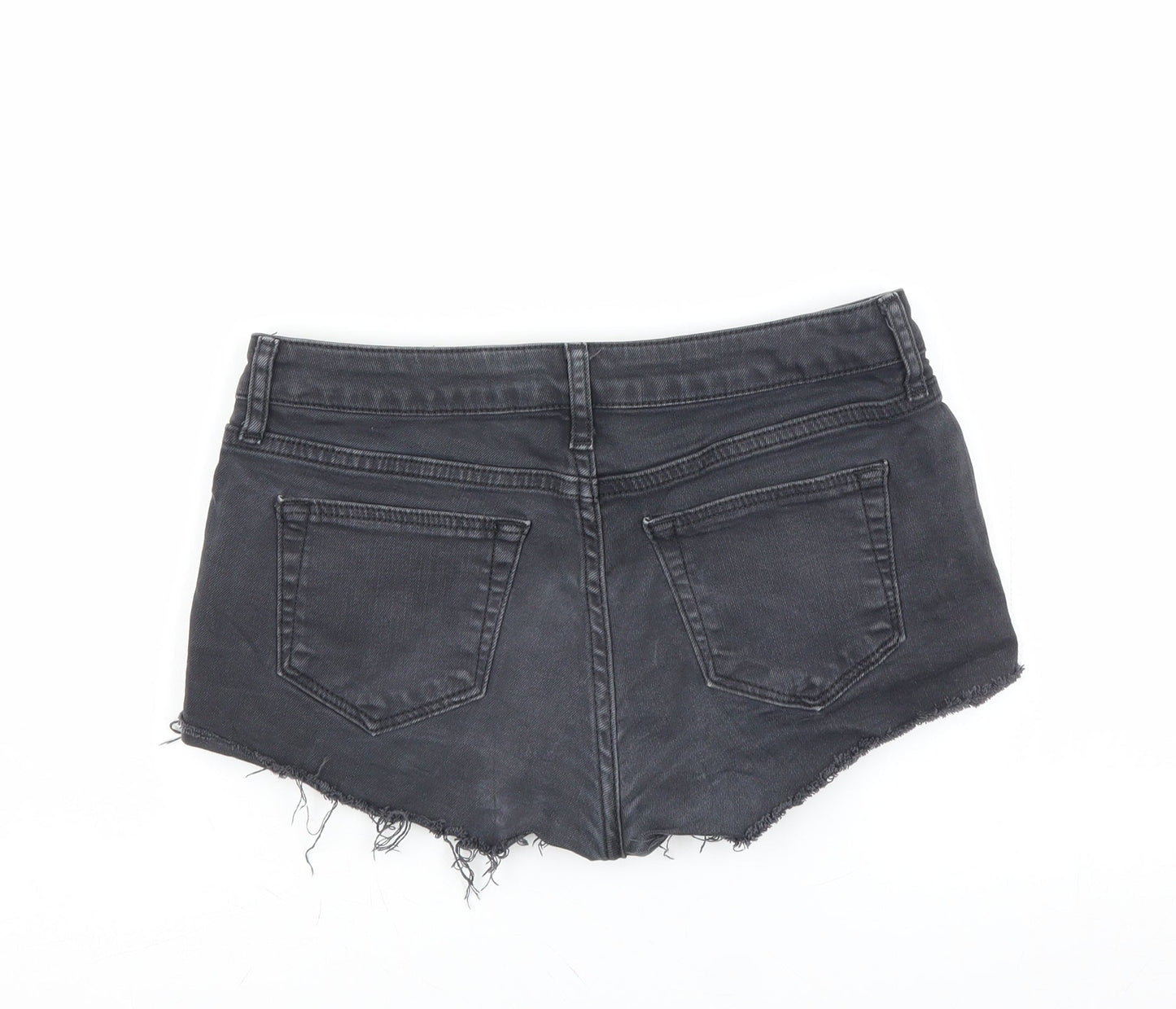 Topshop Womens Grey  Denim Hot Pants Shorts Size 8 - Distressed hem