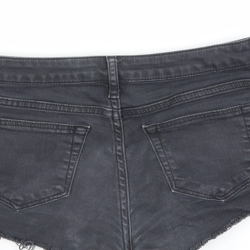 Topshop Womens Grey  Denim Hot Pants Shorts Size 8 - Distressed hem