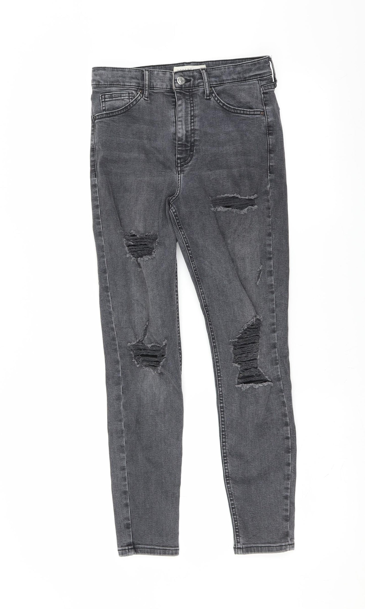 Topshop Womens Grey  Denim Skinny Jeans Size 28 in L30 in - Distressed