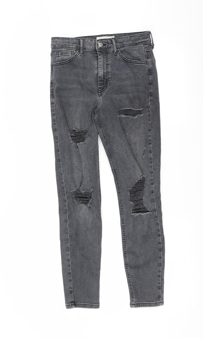 Topshop Womens Grey  Denim Skinny Jeans Size 28 in L30 in - Distressed