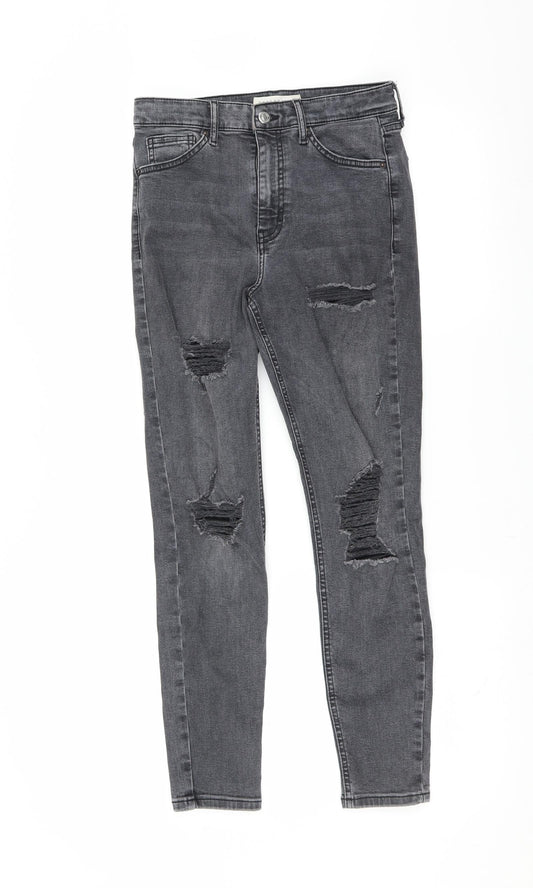 Topshop Womens Grey  Denim Skinny Jeans Size 28 in L30 in - Distressed