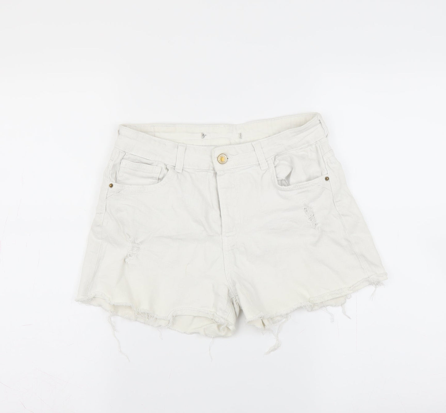 Berska Womens White  Denim Hot Pants Shorts Size 28 in - Distressed