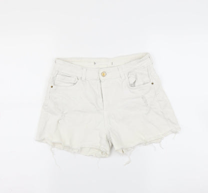 Berska Womens White  Denim Hot Pants Shorts Size 28 in - Distressed