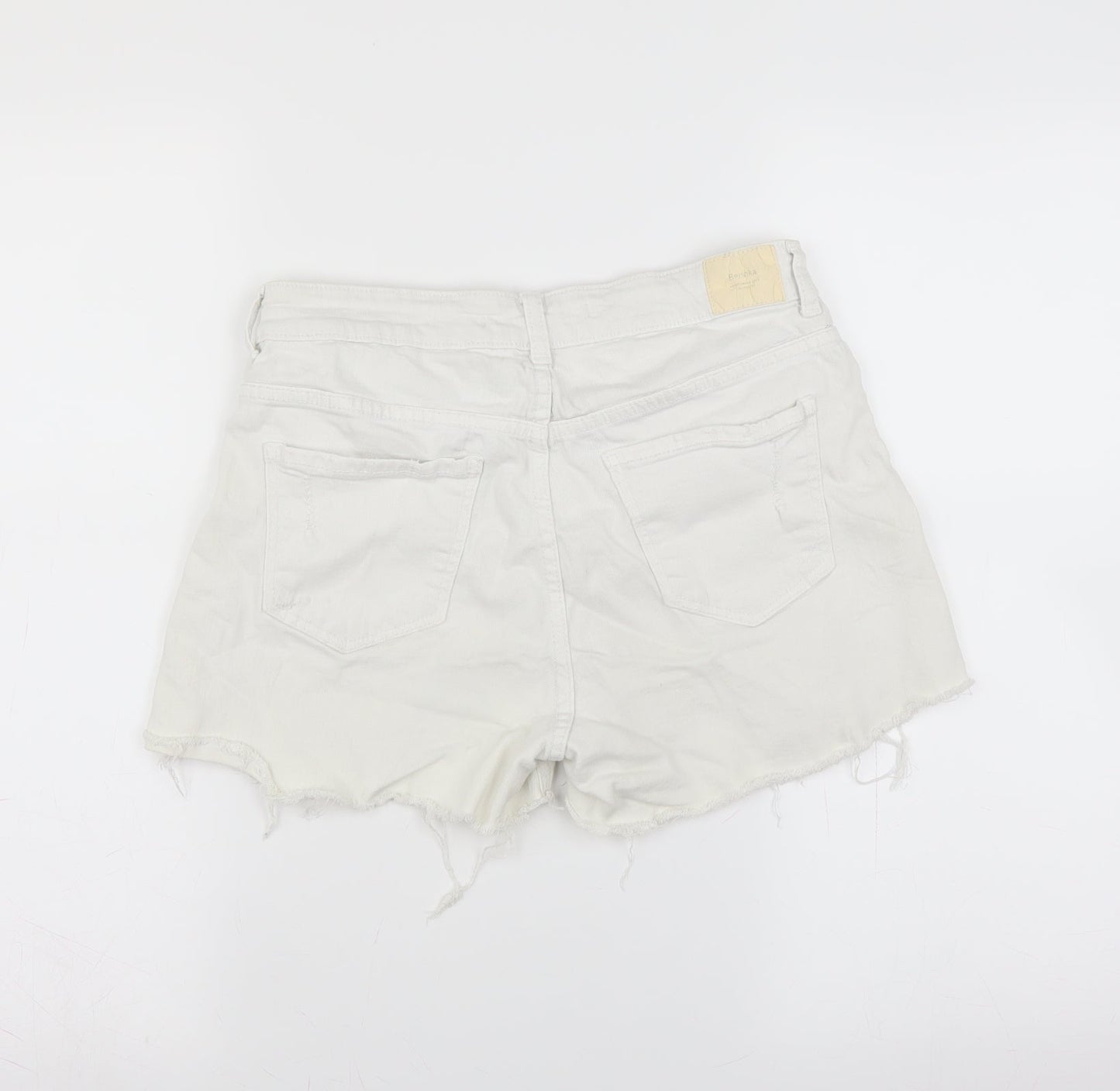 Berska Womens White  Denim Hot Pants Shorts Size 28 in - Distressed