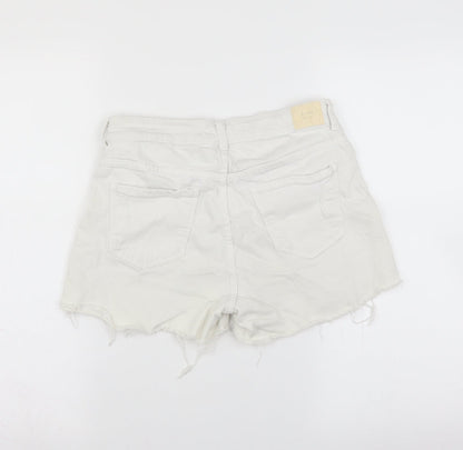 Berska Womens White  Denim Hot Pants Shorts Size 28 in - Distressed
