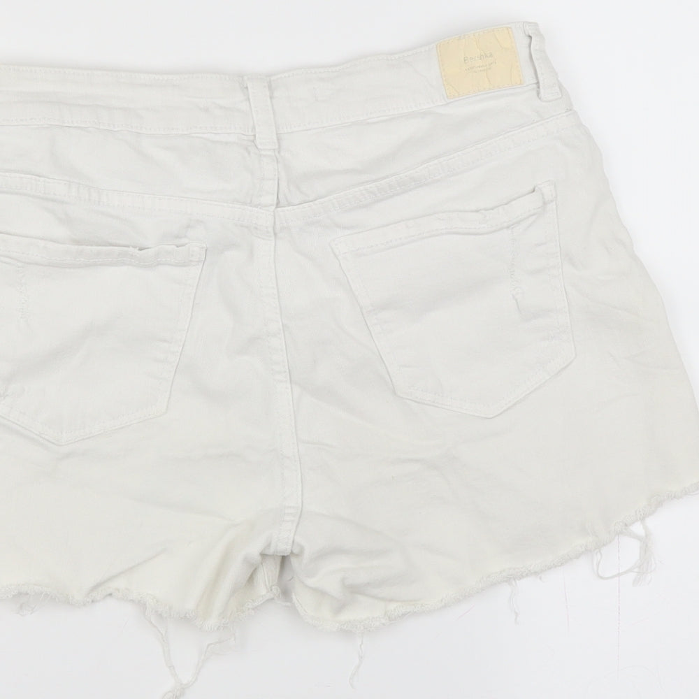 Berska Womens White  Denim Hot Pants Shorts Size 28 in - Distressed