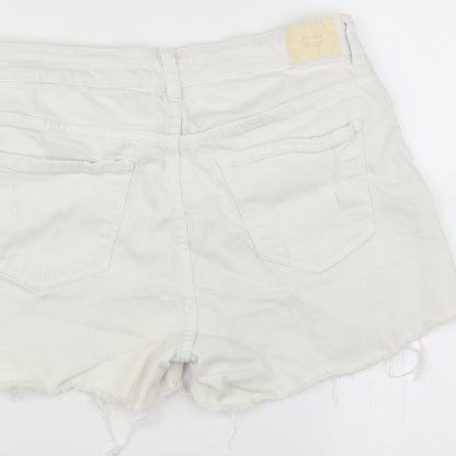 Berska Womens White  Denim Hot Pants Shorts Size 28 in - Distressed