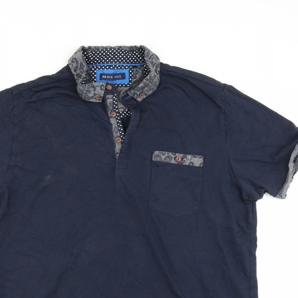 Brave Soul Mens Blue    Polo Size M