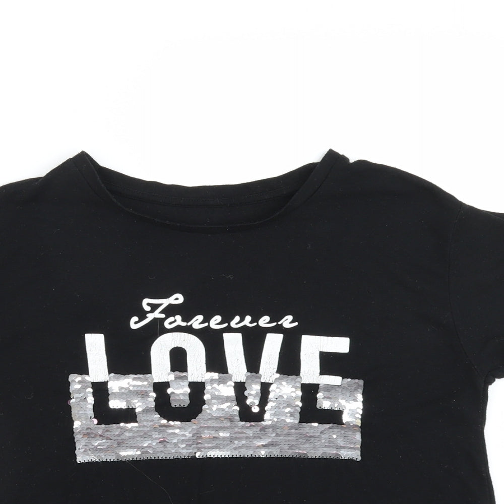 Dunnes Stores Girls Black   Basic T-Shirt Size 10-11 Years  - forever love