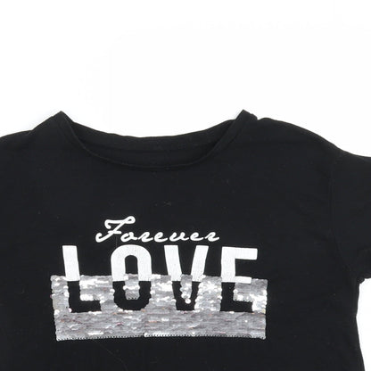 Dunnes Stores Girls Black   Basic T-Shirt Size 10-11 Years  - forever love