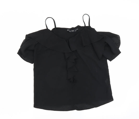 F&F Womens Black   Basic Blouse Size 8  - Ruffle Detail