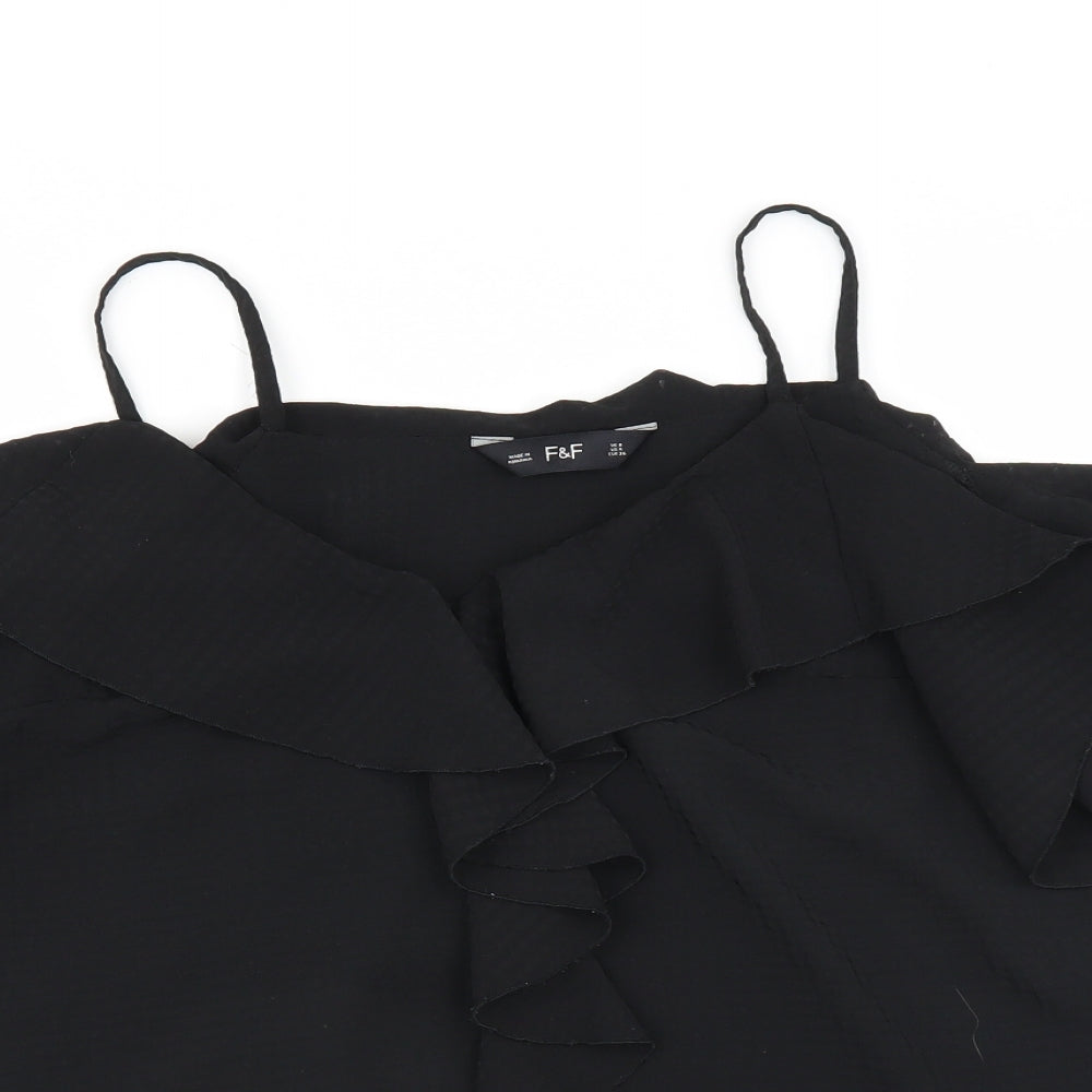 F&F Womens Black   Basic Blouse Size 8  - Ruffle Detail