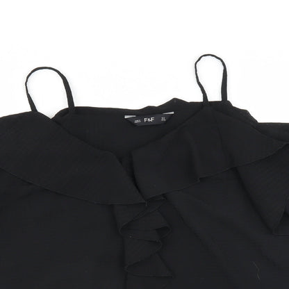 F&F Womens Black   Basic Blouse Size 8  - Ruffle Detail