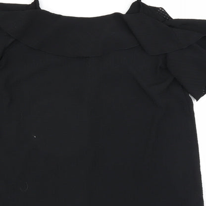 F&F Womens Black   Basic Blouse Size 8  - Ruffle Detail