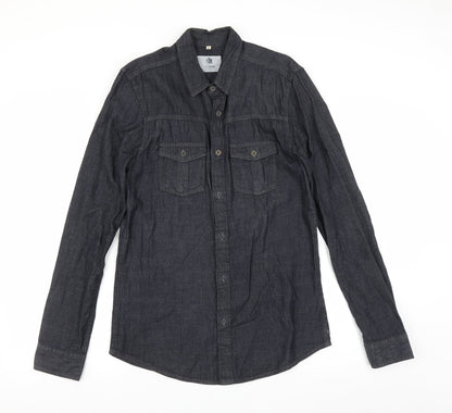 The Manor Mens Blue  Denim  Button-Up Size S