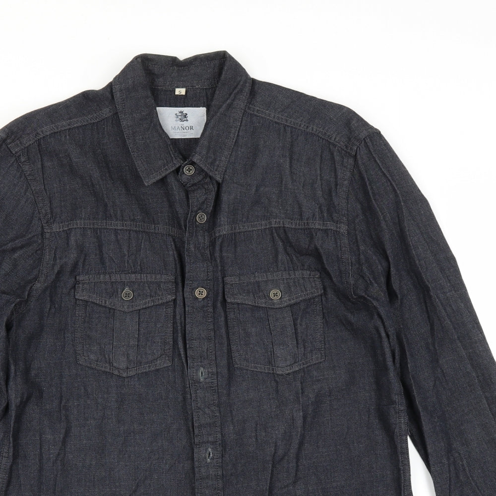 The Manor Mens Blue  Denim  Button-Up Size S