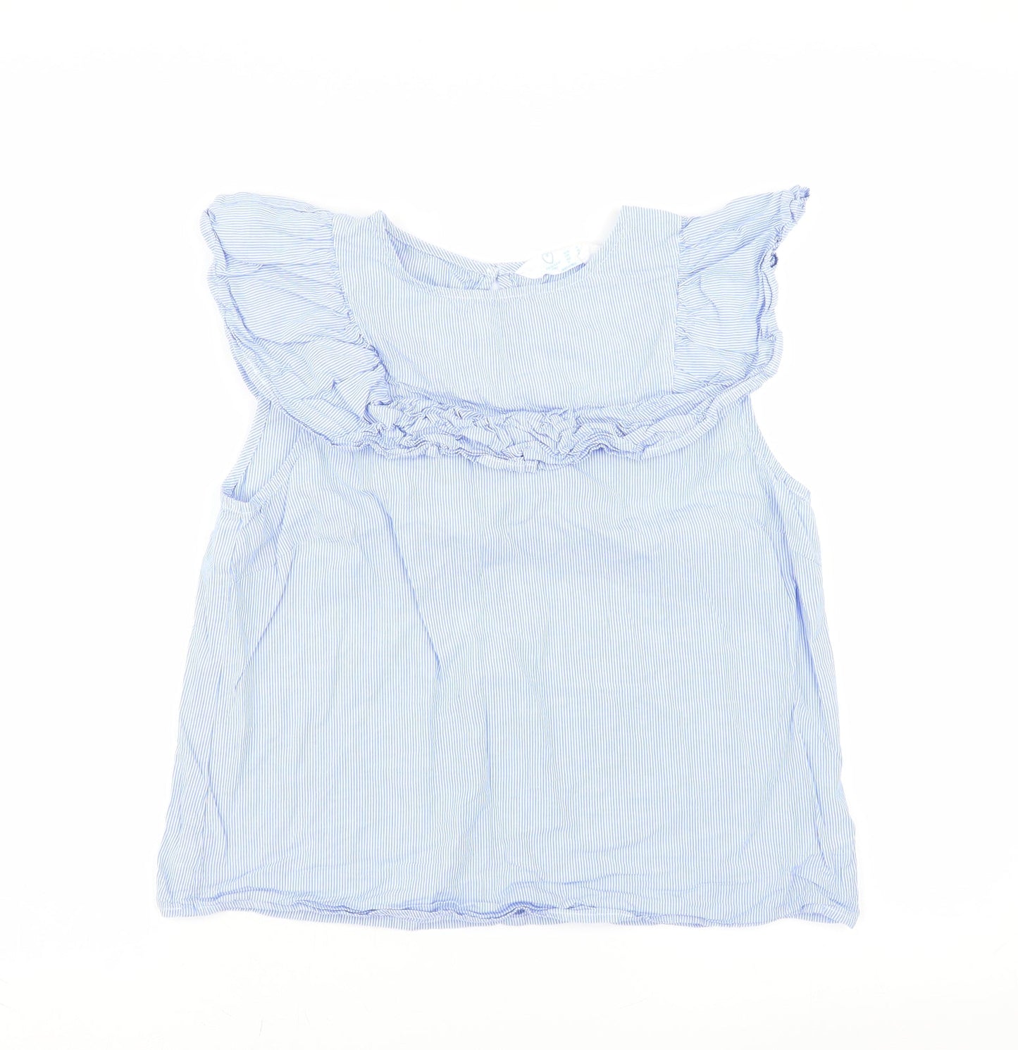 Primark Womens Blue Striped  Basic Blouse Size 12  - Ruffle Detail