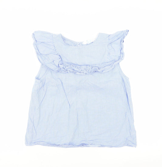 Primark Womens Blue Striped  Basic Blouse Size 12  - Ruffle Detail