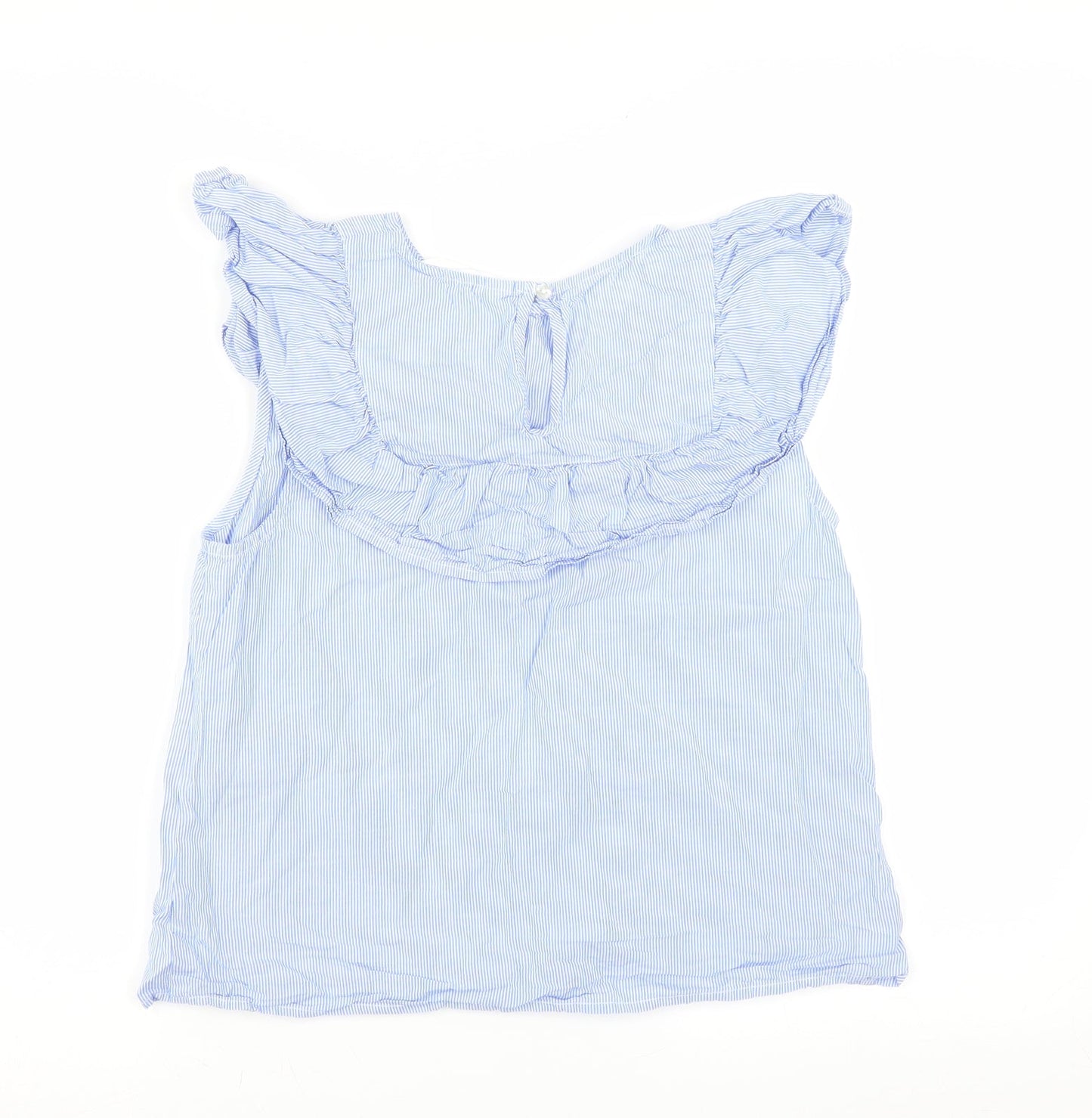 Primark Womens Blue Striped  Basic Blouse Size 12  - Ruffle Detail