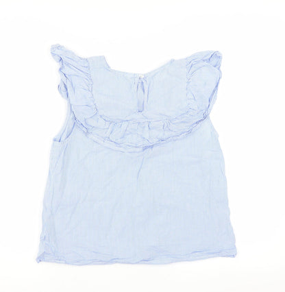 Primark Womens Blue Striped  Basic Blouse Size 12  - Ruffle Detail