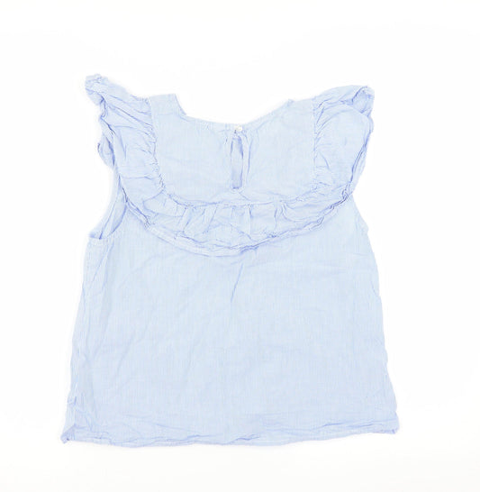 Primark Womens Blue Striped  Basic Blouse Size 12  - Ruffle Detail
