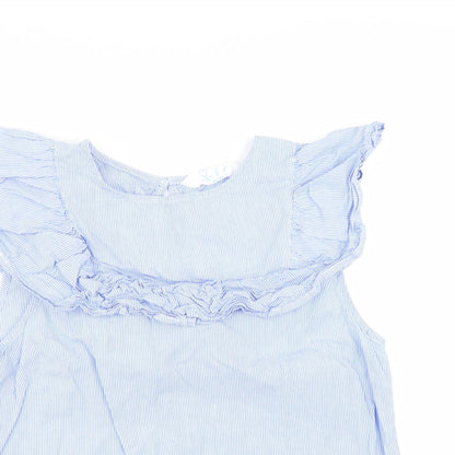 Primark Womens Blue Striped  Basic Blouse Size 12  - Ruffle Detail