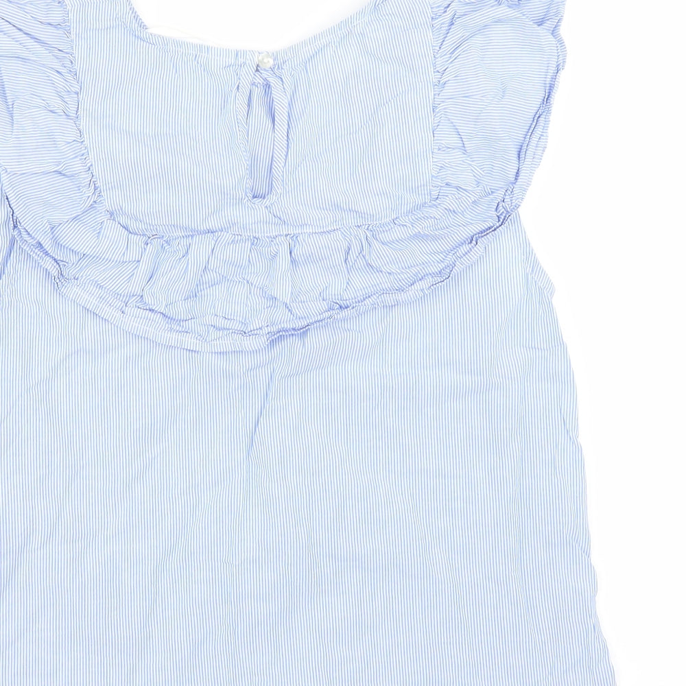 Primark Womens Blue Striped  Basic Blouse Size 12  - Ruffle Detail