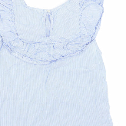 Primark Womens Blue Striped  Basic Blouse Size 12  - Ruffle Detail