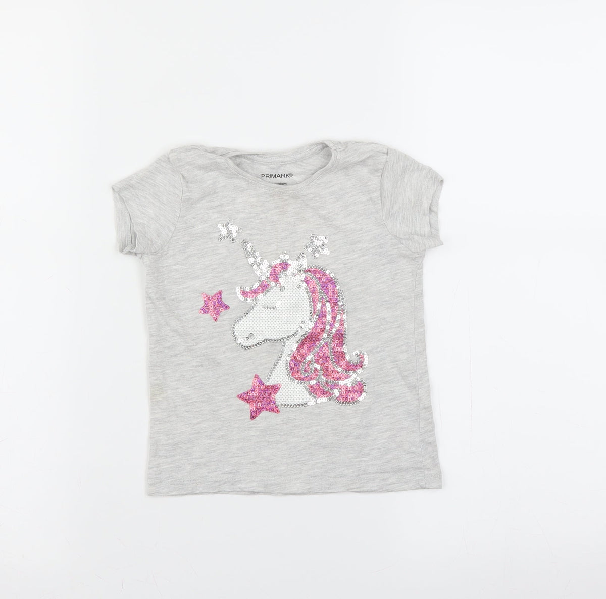 Primark Girls Grey   Basic T-Shirt Size 2-3 Years  - unicorn