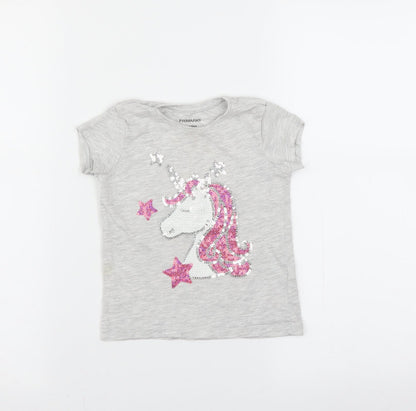 Primark Girls Grey   Basic T-Shirt Size 2-3 Years  - unicorn