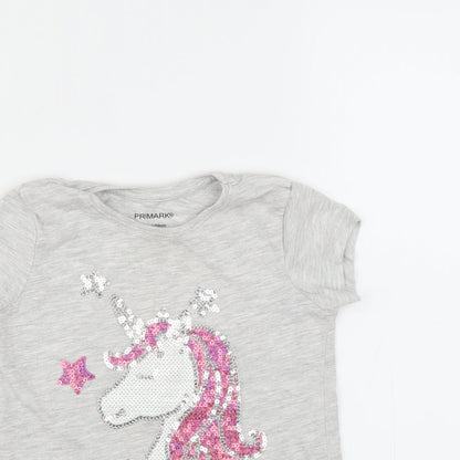 Primark Girls Grey   Basic T-Shirt Size 2-3 Years  - unicorn