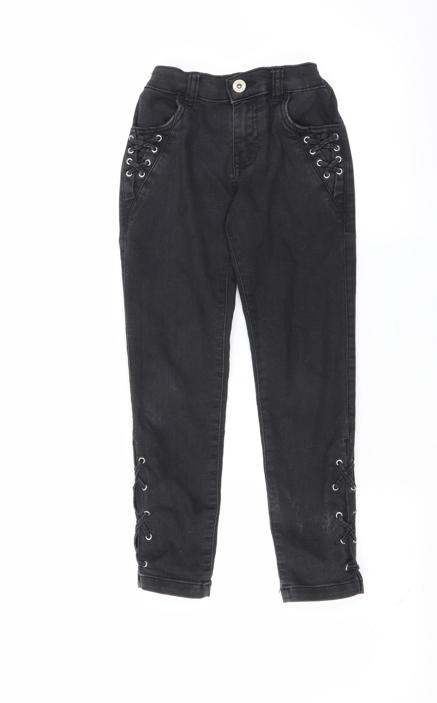 Blue Zoo Girls Black  Denim Skinny Jeans Size 7 Years - tie side leg detail