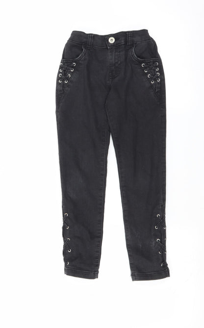 Blue Zoo Girls Black  Denim Skinny Jeans Size 7 Years - tie side leg detail