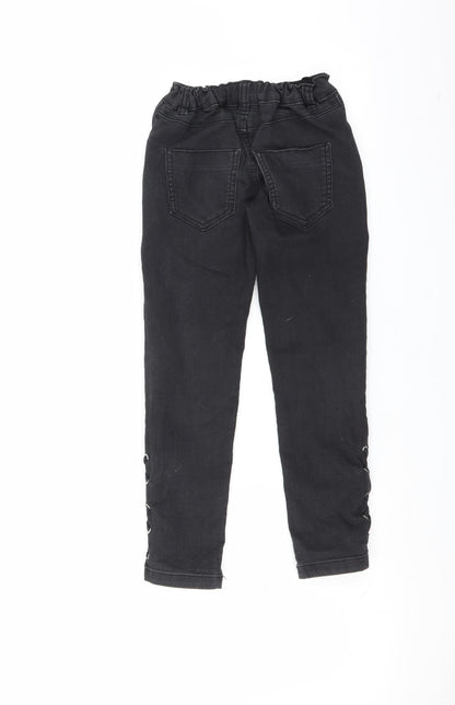 Blue Zoo Girls Black  Denim Skinny Jeans Size 7 Years - tie side leg detail