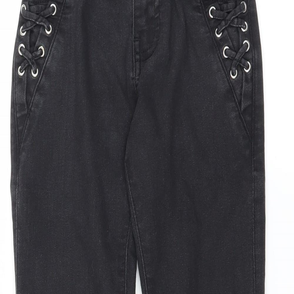Blue Zoo Girls Black  Denim Skinny Jeans Size 7 Years - tie side leg detail