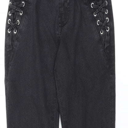 Blue Zoo Girls Black  Denim Skinny Jeans Size 7 Years - tie side leg detail