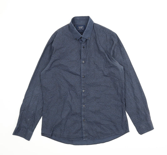 F&F Mens Blue Paisley   Button-Up Size 15.5