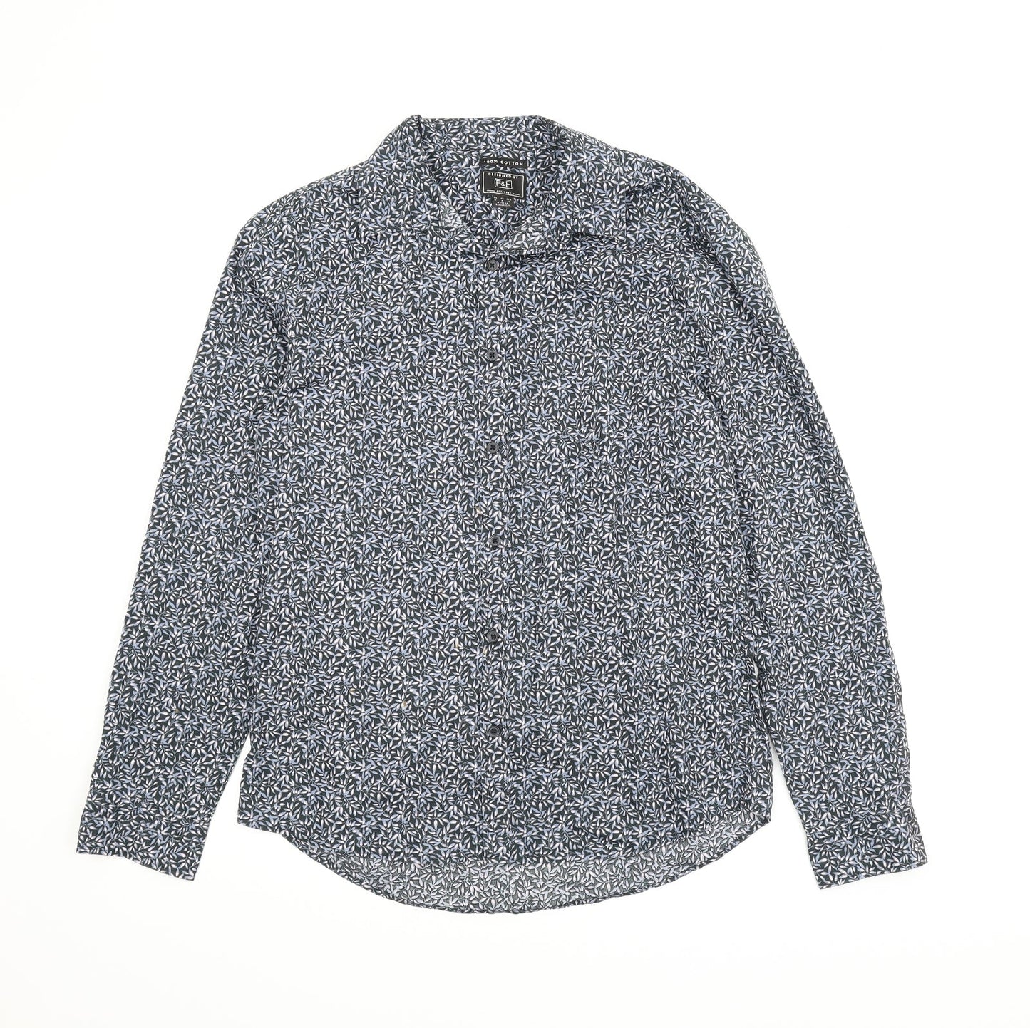 F&F Mens Blue Floral   Button-Up Size M