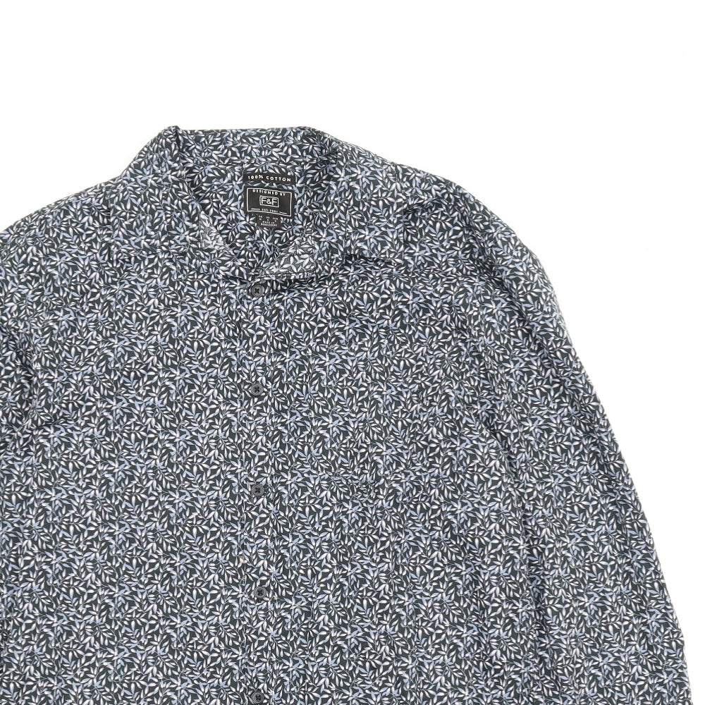 F&F Mens Blue Floral   Button-Up Size M