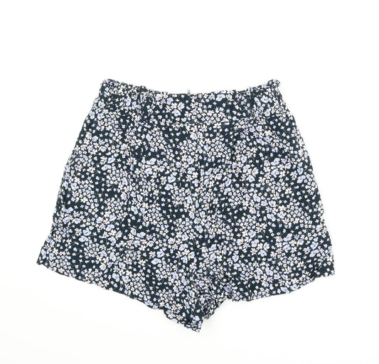 H&M Womens Blue Floral  Paperbag Shorts Size 12