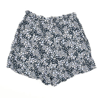 H&M Womens Blue Floral  Paperbag Shorts Size 12