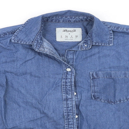 deniem & co Womens Blue   Basic Button-Up Size 6