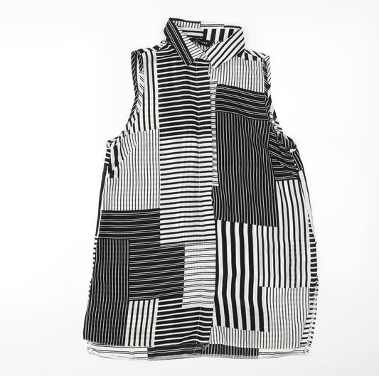 New Look  Womens White Herringbone  Basic Button-Up Size 8