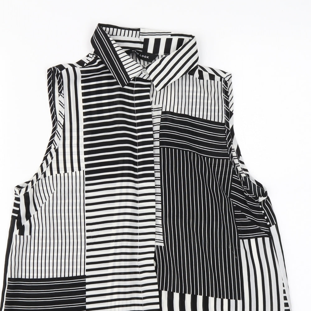 New Look  Womens White Herringbone  Basic Button-Up Size 8