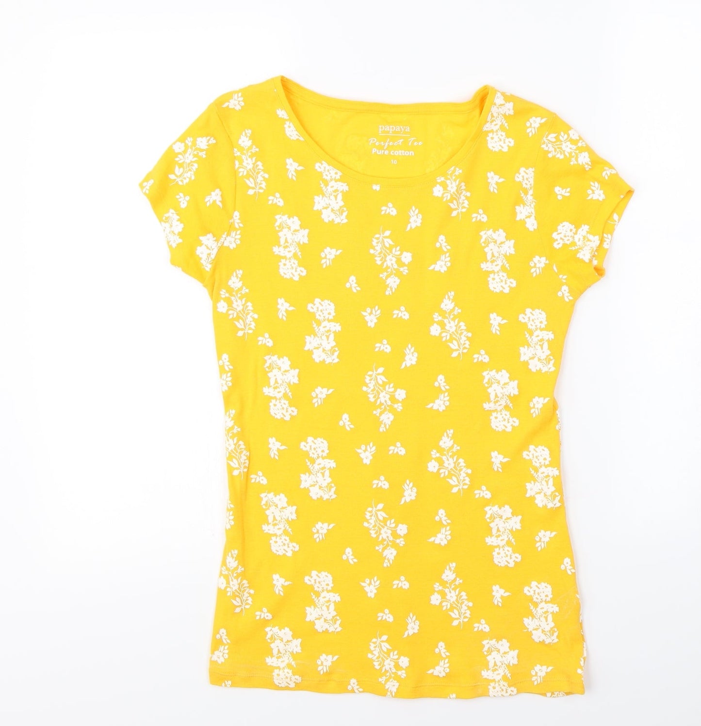 papaya  Womens Yellow Floral  Basic T-Shirt Size 10