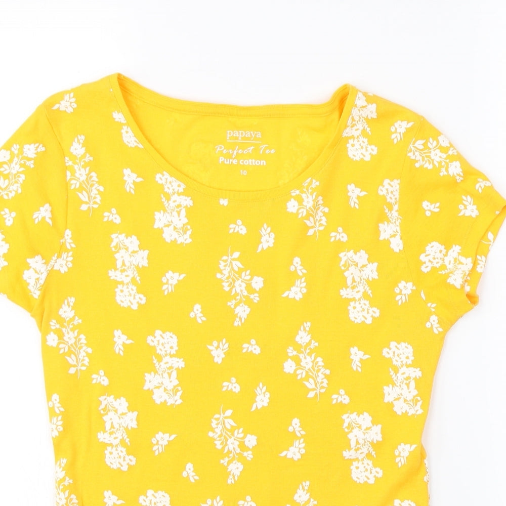 papaya  Womens Yellow Floral  Basic T-Shirt Size 10