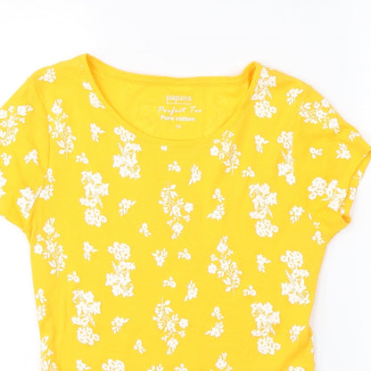 papaya  Womens Yellow Floral  Basic T-Shirt Size 10
