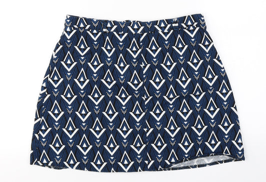 F&F  Womens Blue Houndstooth  A-Line Skirt Size 14